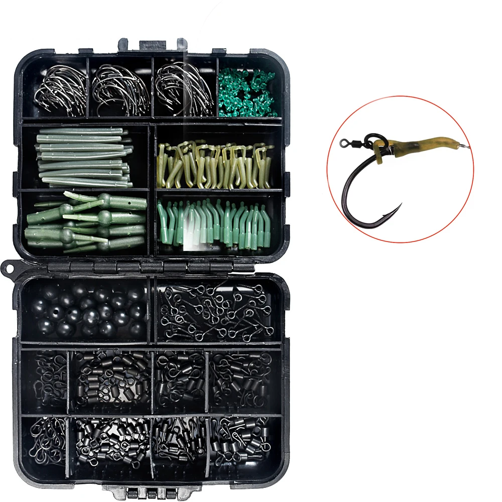 

420 шт. коробка для рыболовных снастей, набор рыболовных снастей для карпа, вертлюги, крючки, анти-спутывающиеся втулки, крючки, стоп-бусины, ш...