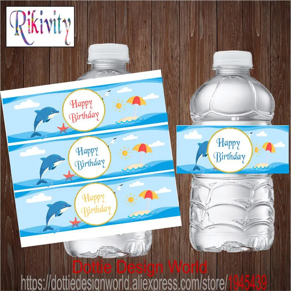 20 персонализированных голубых океанских бутылок для воды этикеток вина наклейки