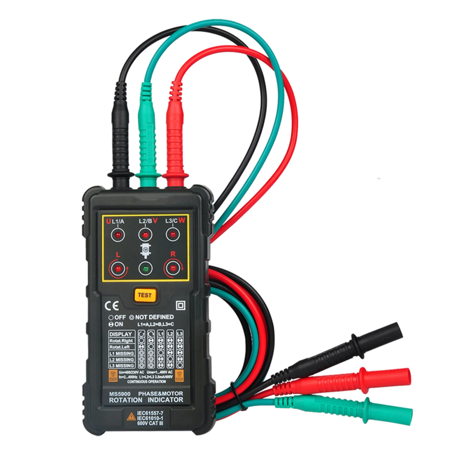 

PEAKMETER MS5900 3 Phase Rotation Tester 120V-400V AC Three Phase Digital Motor Rotation Indicator Meter Phase Sequence Tester