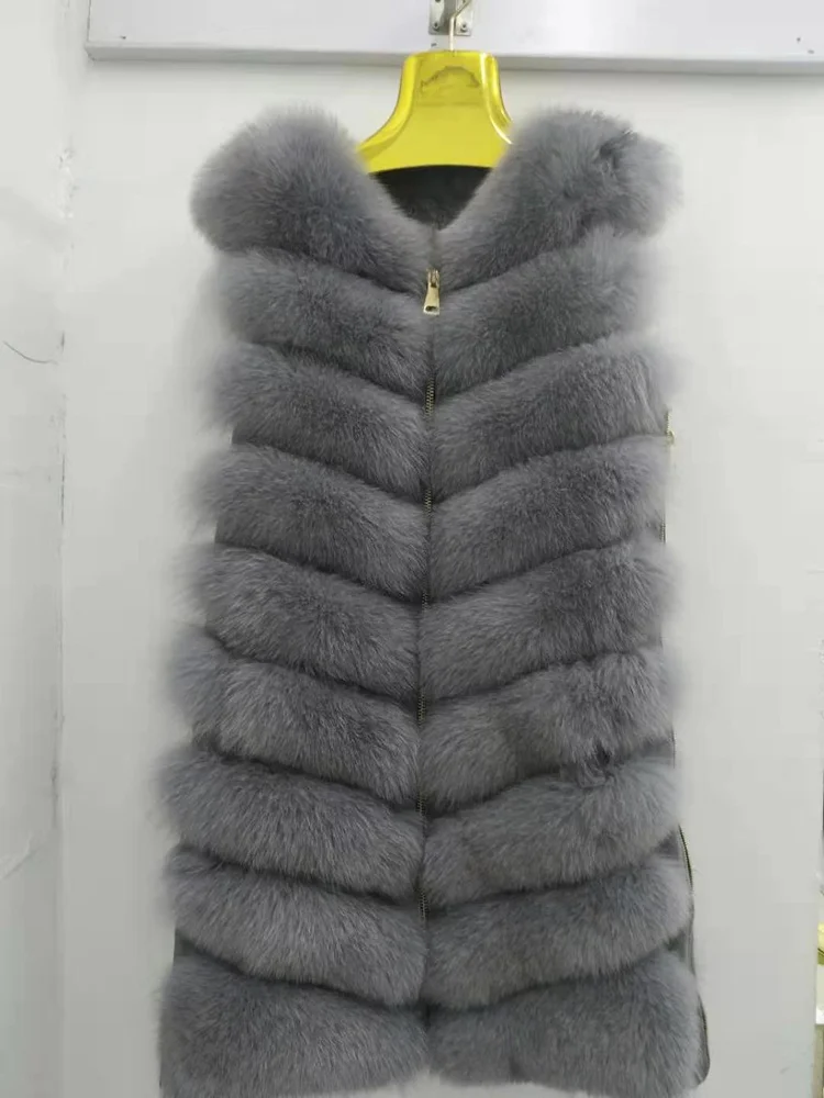 Светло-серый New Fashion Fox Fur Vest Zipper Real Fur Jacket Female Winter Warm Fur Coat High Quality Leather Vest Fur Fox - Цвет: Светло-серый
