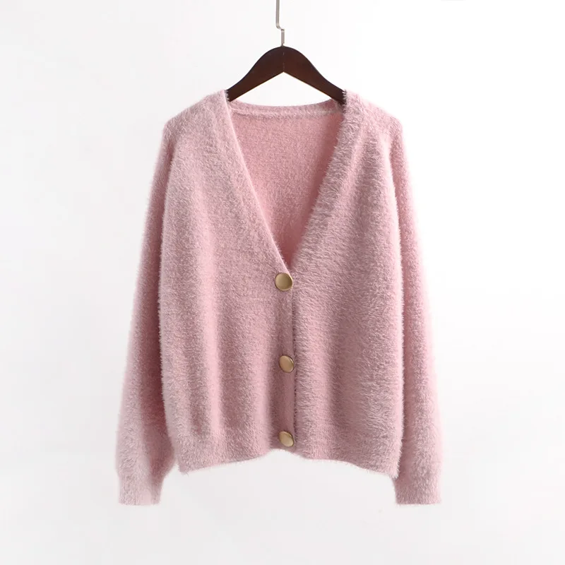 Однобортный шерстяной женский кардиган с блестящими пуговицами повседневный