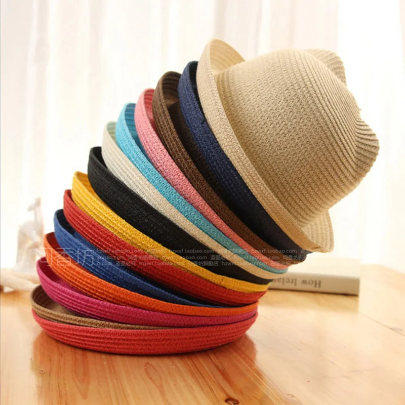 Милая соломенная вязаная плетеная Мультяшные кошачьи уши для родителей и детей