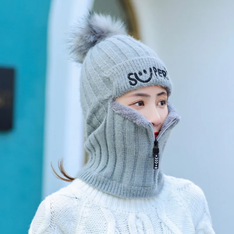 Горячая Распродажа женские зимние вязаные шапки с меховой подкладкой теплые для
