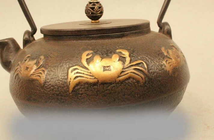 803++++++9&quot Archaic Japan Japanese Iron Lucky Crab Kettle Wine Tea Pot Flagon Statue | Дом и сад