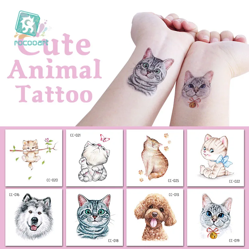 Временные татуировки Rocooart Cat акварельные тату с животными женский боди арт