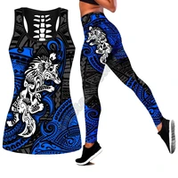amazing polynesian wolf tattoo 3d printed hollow out tank legging suit sexy yoga fitness soft legging summer women for girl 48