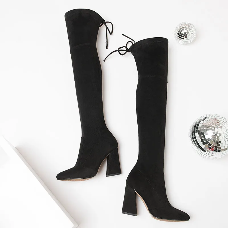 2020 новые женские сапоги выше колена из флока пикантные осенние на высоком