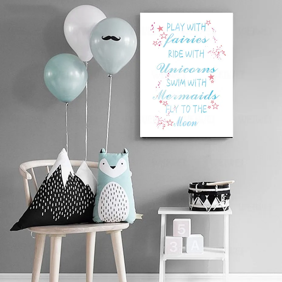 

Mermaid Posters Prints Animal Funny Unicorn Canvas Painting On The Wall For Living Nursery Room Home Decor Modern Art Pictures
