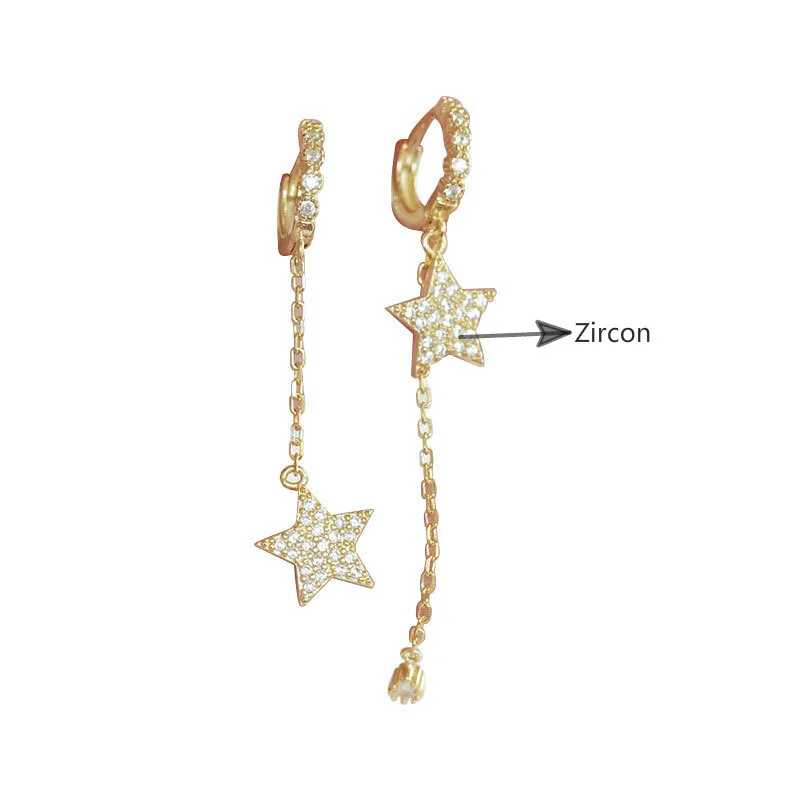 Асимметричная звезда Настоящее серебро 925 пробы Висячие серьги для женщин