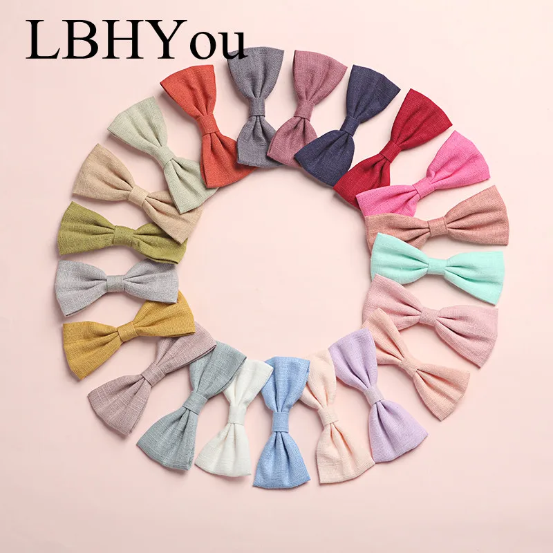 

24pcs/lot School Girls Handtie Hair Clips Handmade Linen Cotton Knotbows Hair Barrettes Simple Hairpins For Girl