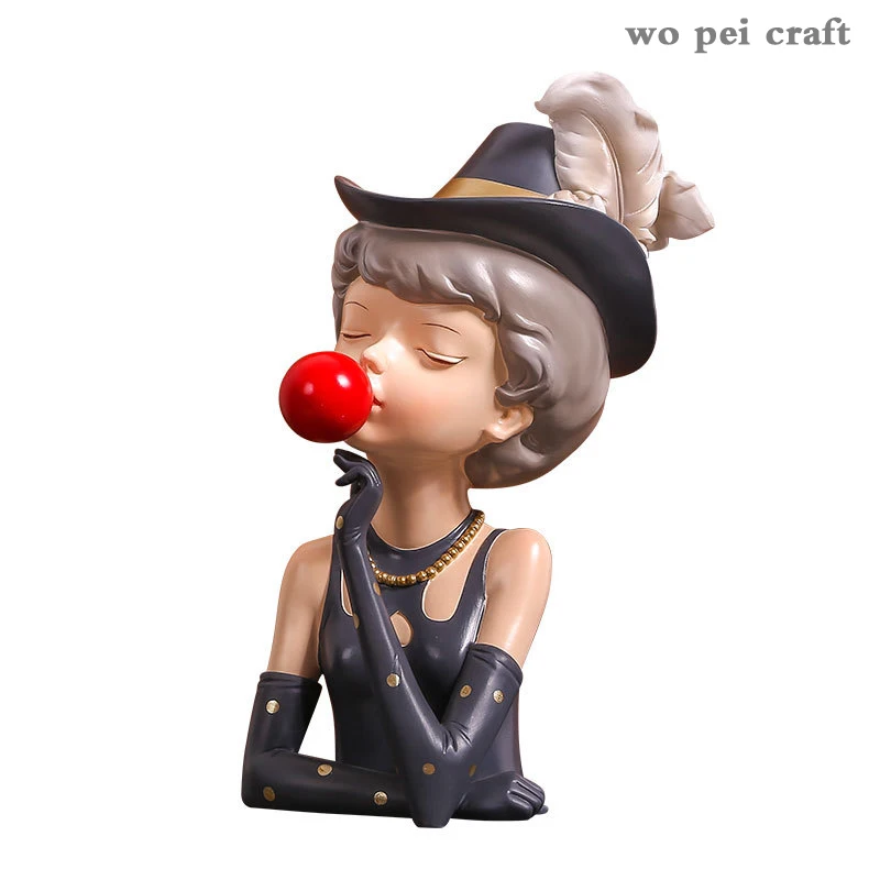

Multiple Styles Modern Girl Sculpture Blowing Bubbles Resin Portrait Statue Painted Figurines Nordic Decoration Home Ornaments
