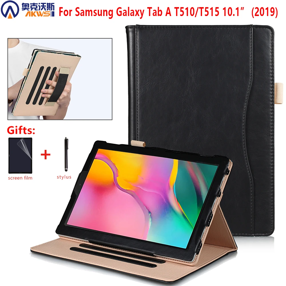 

Чехол-подставка для Samsung Galaxy Tab a 10,1 дюйма, 2019 дюйма, искусственная кожа, чехол премиум класса с ручным ремешком, Карманный чехол для планшета