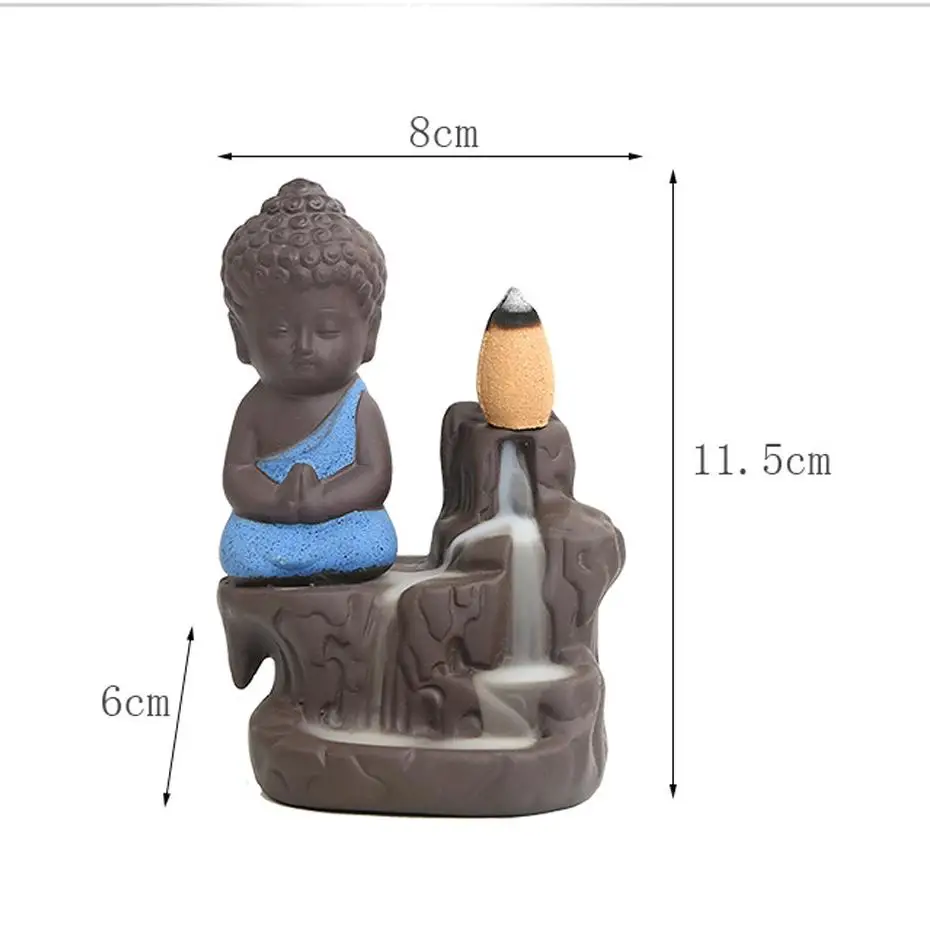 

The Little Monk Censer Buddha Incense Holder Backflow Incense Burner +20PCS Waterfall Aroma Fragrance Cones Home Decor Stove