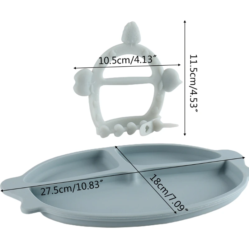 

Baby Dinner Plate Children Silicone Learning Meal Training Supplementary Food Dinner Plate Infant Hand Molar Teether Set