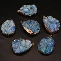 wholesale4pcs natural stone agate blue crystal tooth gold plated pendant for jewelry making diynecklace earring accessories gift
