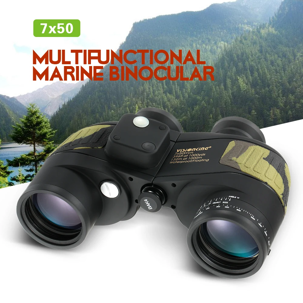 Visionking 7x50 высокомощный водонепроницаемый противотуманный морской бинокль внутренний дальномер Компас для навигации гребля рыбалки