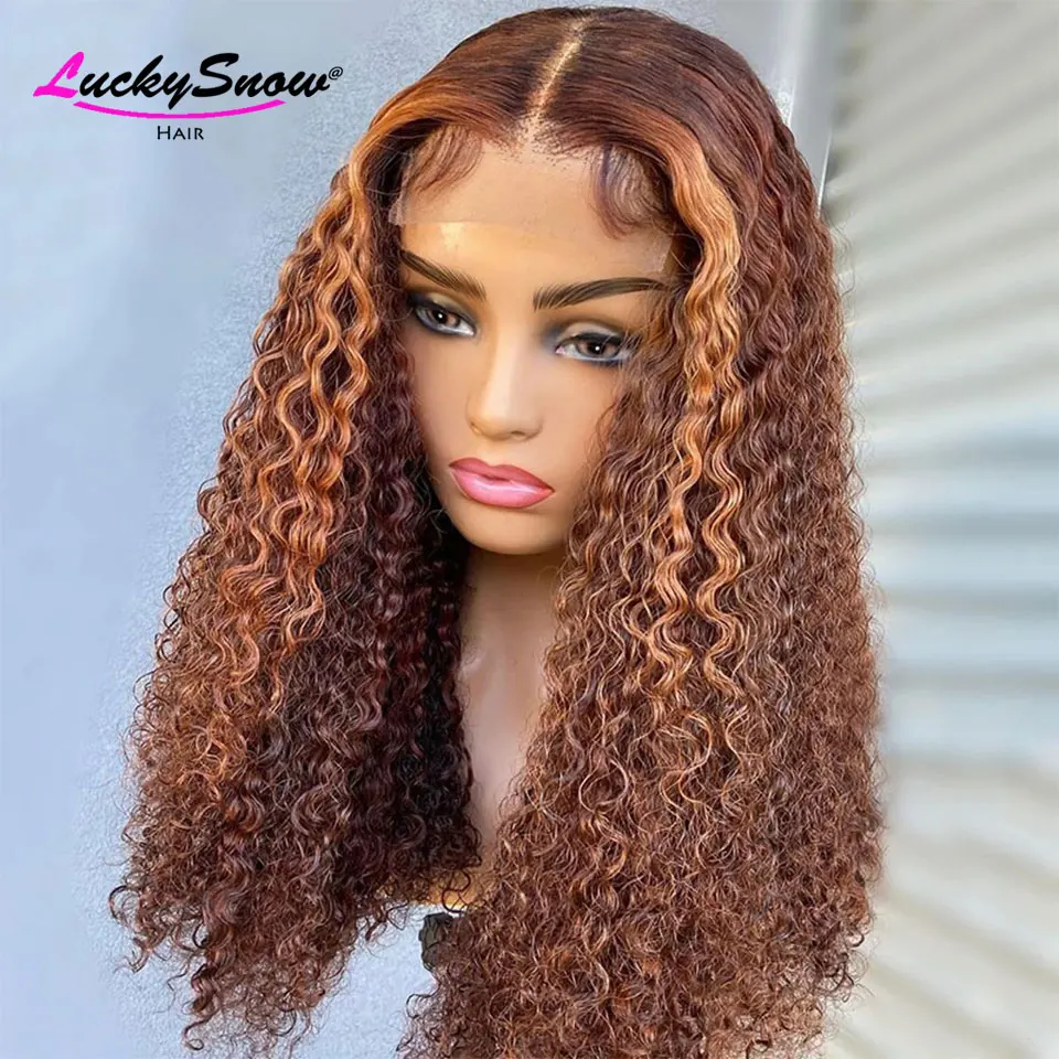 

250 Density Deep Curly Lace Front Human Hair Wigs For Women Pre Plucked Brazilian Remy Ombre Highlight Colored Lace Front Wig