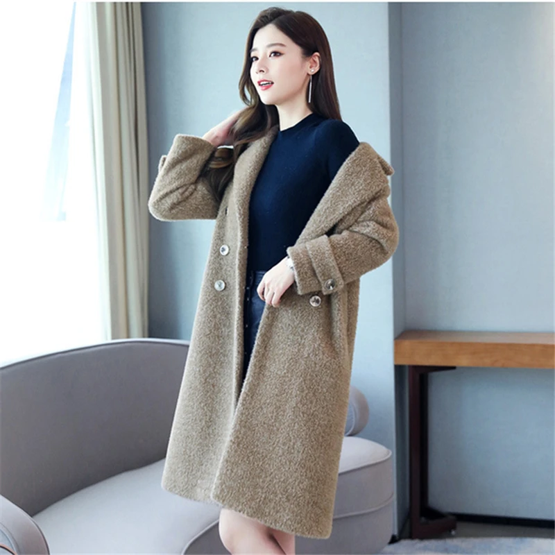 

Fashion Woolen Coat Female Clothes Winter Korean Double Breasted Faux Mink Down Long Wool Jacket Women Plus Size Outerwear H829