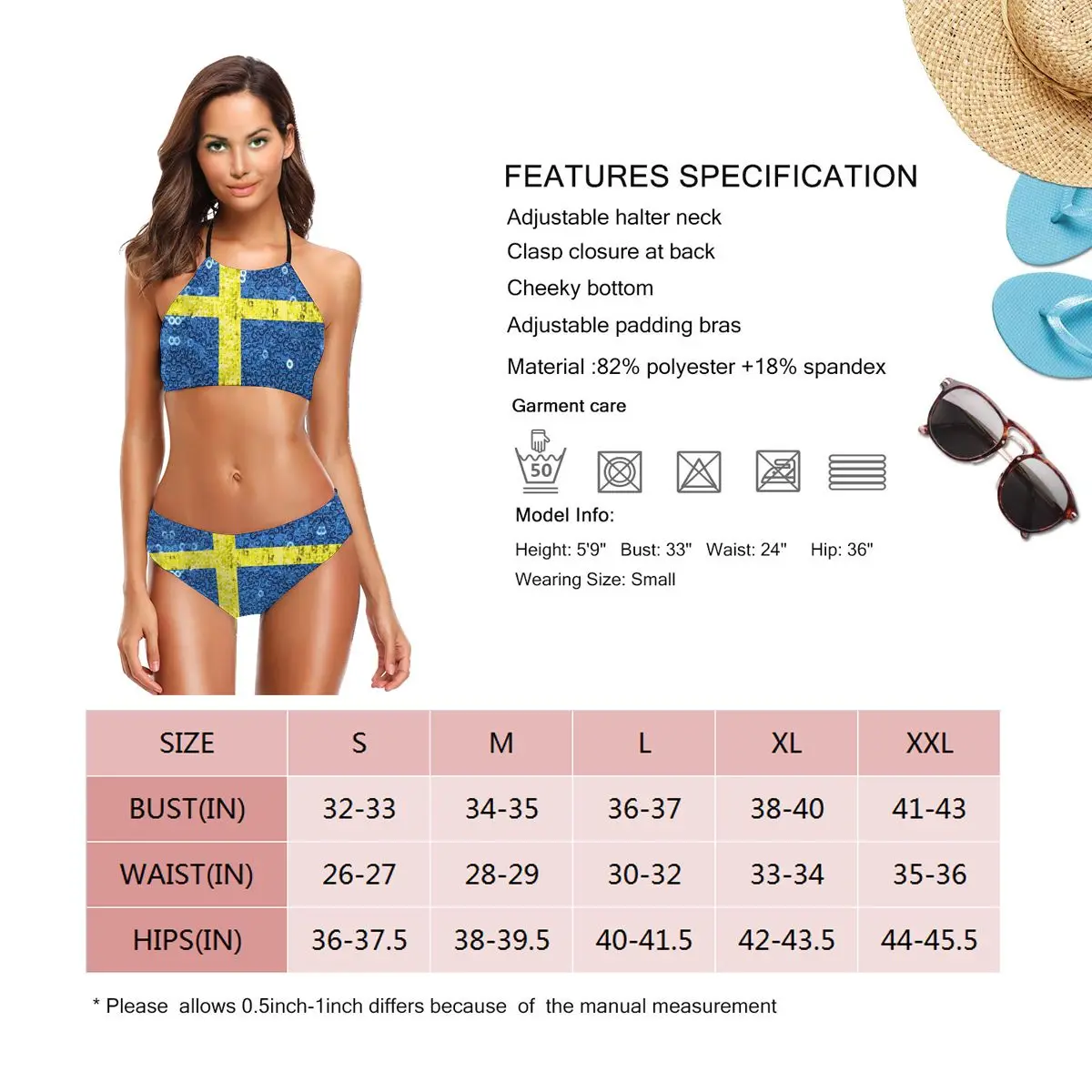 

Bikinis Swedish Flag Blue And Yellow Sequin Glitter Swimsuit Low Waist 2 piece woman set R333 Women bathing suit SwimSuit