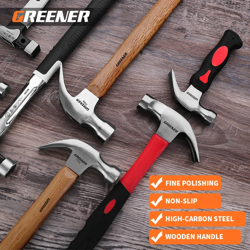 

GREENER Claw Hammer for Woodworking Automatic Nail Suction Hammer Multifunction Shockproof Steel Hammer Household Hand Tools