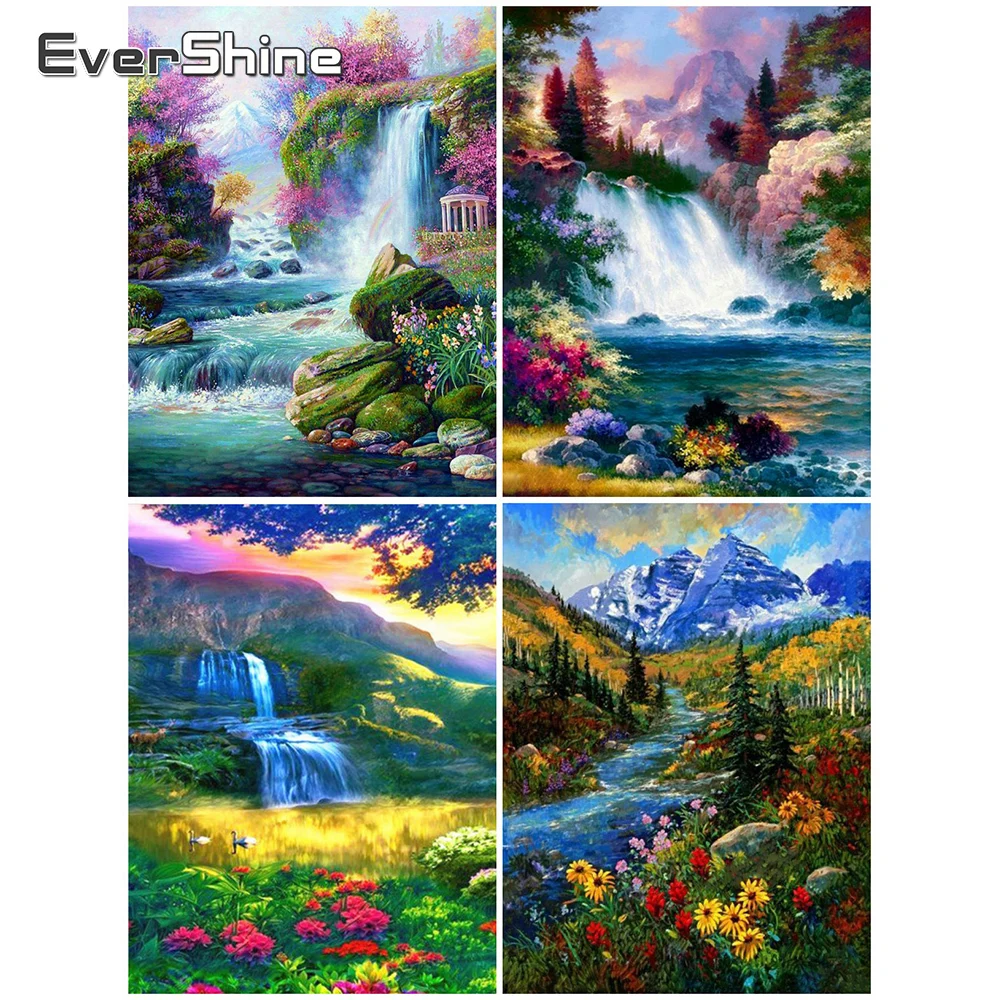 

EverShine DIY Diamond Painting Landscape Diamond Embroidery Full Square Waterfall Picture Rhinestones Mosaic Flower Home Decor