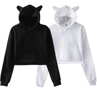 crop top winter cat ear anime hoodie pullovers women autumn long sleeve black short sweatshirt y2k ladies hoodies casual