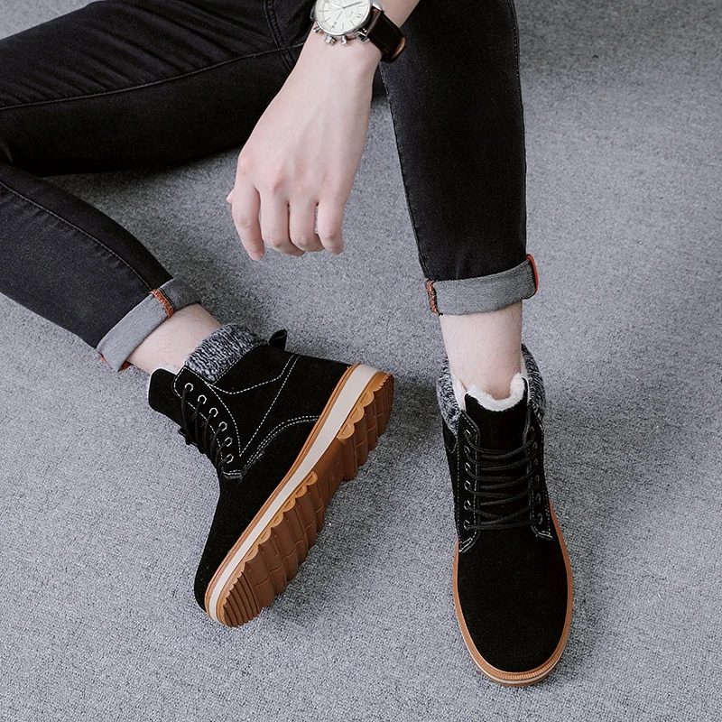 

Warm Men's Winter Suede Leather Ankle Boots Men Waterproof Snow Boots Leisure Winter Work Boots Mens Shoes