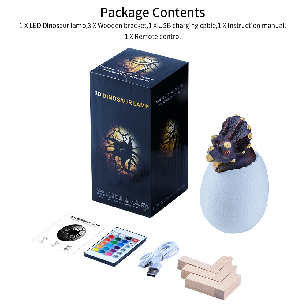 16 colors D2 Динозавр яйцо 3D ночной Светильник USB перезаряжаемое устройство управления лампа 16 цветов изменить пульт дистанционного управления Светодиодный светильник детский подарок домашняя настольная лампа - Испускаемый цвет: 16 colors D2