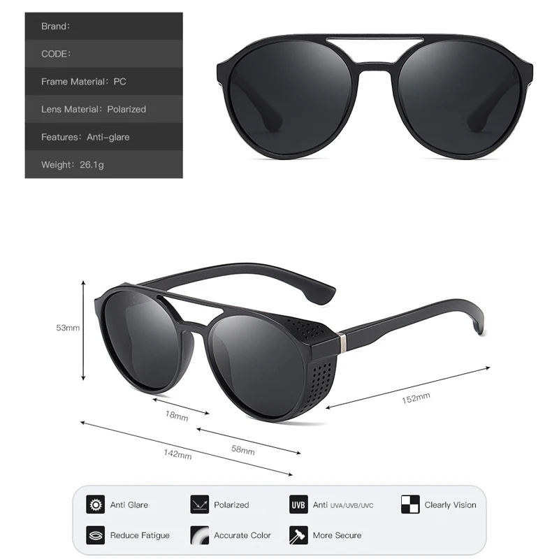 

MIZHO 2021 Retro Round Polarized Sunglasses Steampunk Men Brand Designer Yellow Glasses Women Oculos De Sol Shades UV Protection