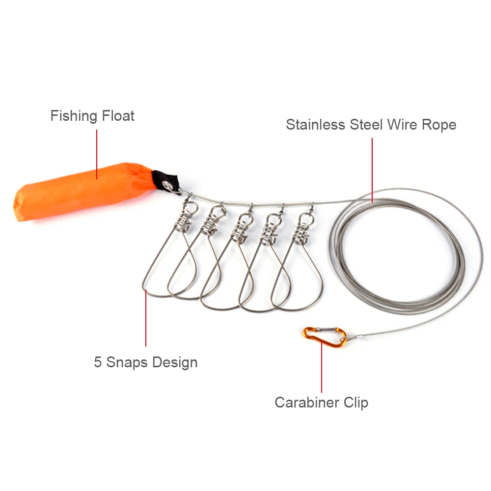 5 in 1 Stainless Steel 5M Fishing Lock Buckle with Float Live Fish Stringer Tackle Accessories |