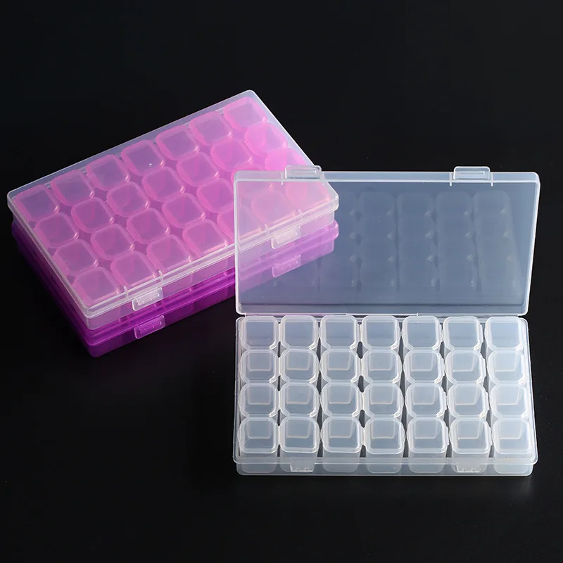 

4pcs 28 Slot Transparent Plastic Storage Box Diamond Painting Accessories Tool Nail Art Rhinestone Bead Storage Box