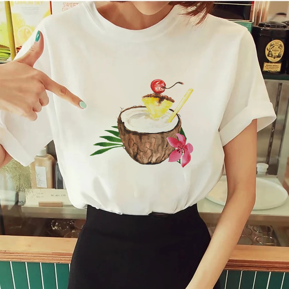 

Cartoon Women T Shirts Coconut Juice Drink Cartoon Printed Tshirt Female Comfy Cool Indie Kid Summer Clothing Tumblr Mujer