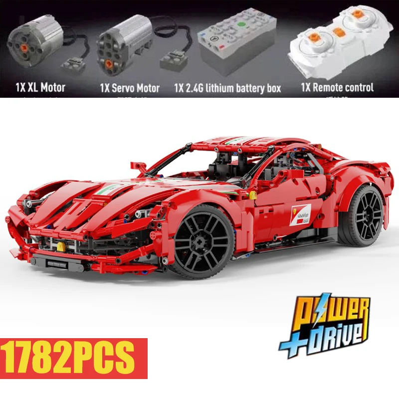 

New MOC-66207 1782Pcs RC Motor F12 Berlinetta 1:10 hypercar Super Racing Car Fit Model Building Blocks Toy DIY Birthday gifts