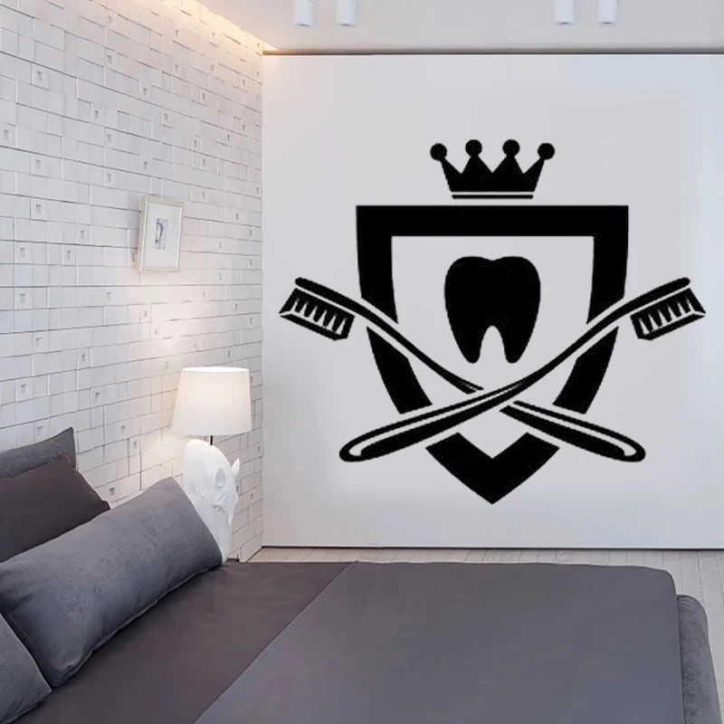 

Dental Center Wall Stickers Murals Teeth Brush Vinyl Removable Clinic Dental Store Decoration Crown Design Decals Poster DW10785