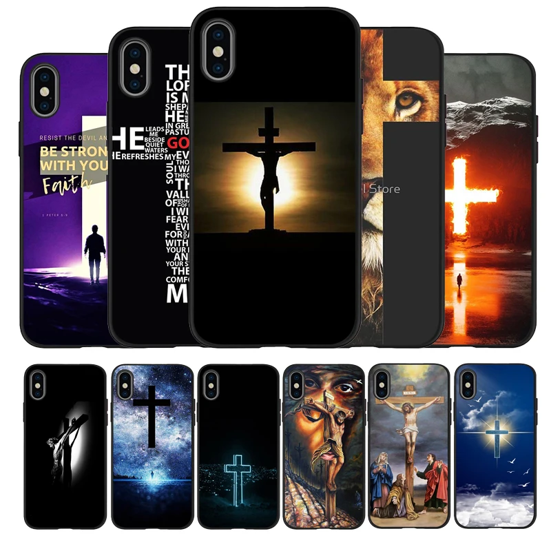 Черный силиконовый чехол для телефона с изображением Иисуса Креста iPhone 12 XR XS Max 5 5S
