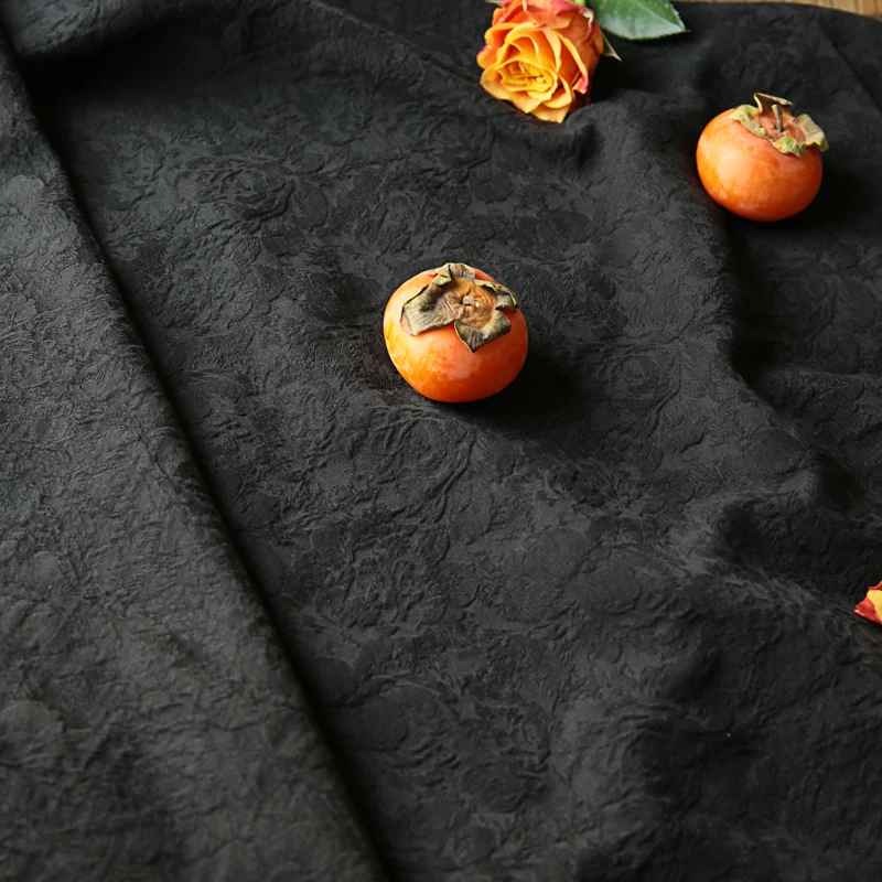 Высококачественная льняная ткань из тенсела чистая черная жаккардовая новое