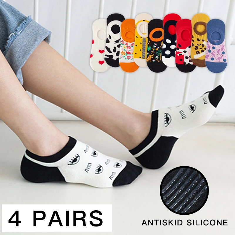 

4 Pairs 2021 Fashion Summer Women Cotton Socks Pack Female Sport Short Colorful Dots Print Casual Cute School Girls Street Socks