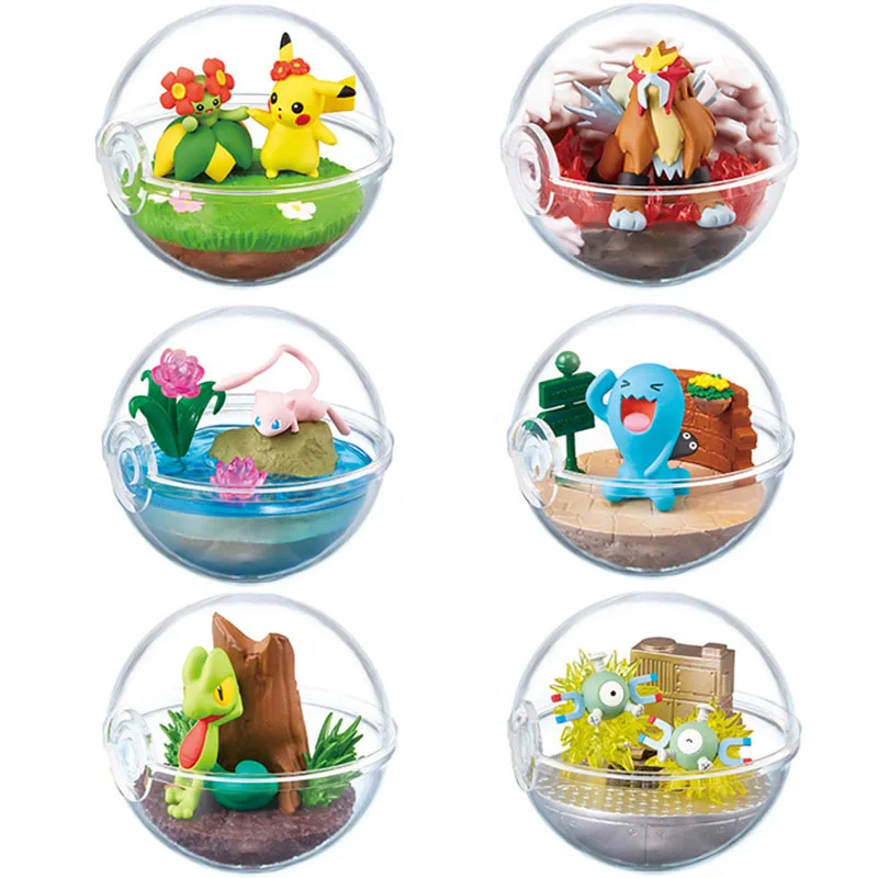 6 шт./компл. аниме прозрачный шар с воббуфетом Mew Treecko Magnemite Entei bellosom Pikachus Pokemones