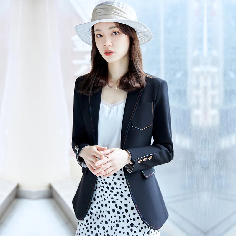 

Женский классический блейзер на одной пуговице, черный/хаки, Размеры S-= 4XL, весна-осень 2021