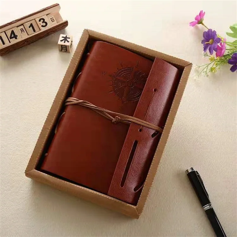 Hand Made European Style Retro PU Leather Strap Notebook 6 Hole Loose Leaf Notebook Travel Notebook Diary