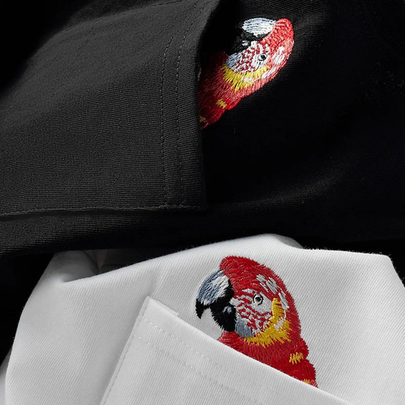 

Lyprerazy New Chinese Style Men's T-shirt Parrot Bird Embroidery Cotton Short Sleeve Tees Top Casual Original T shirt