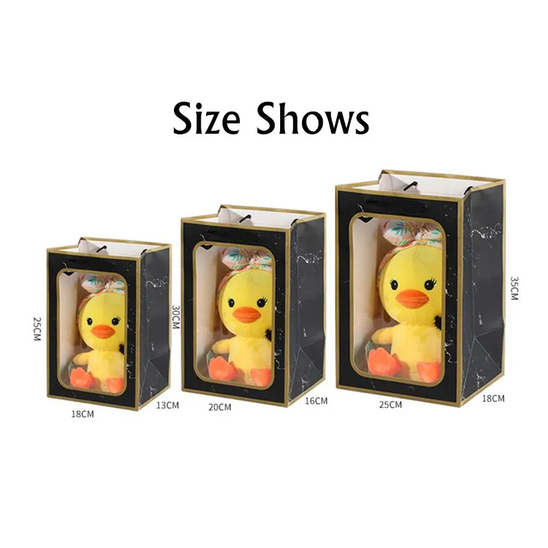 

12pcs/lot Kraft Paper Bag With PVC Windows Marbling Gift Packing Bags For Store Clothes Christmas Party Supplies 21030401