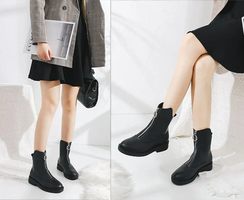 

mesh red boots women's medium tube Autumn winter front zipper breathable skinny short boots thick heel
