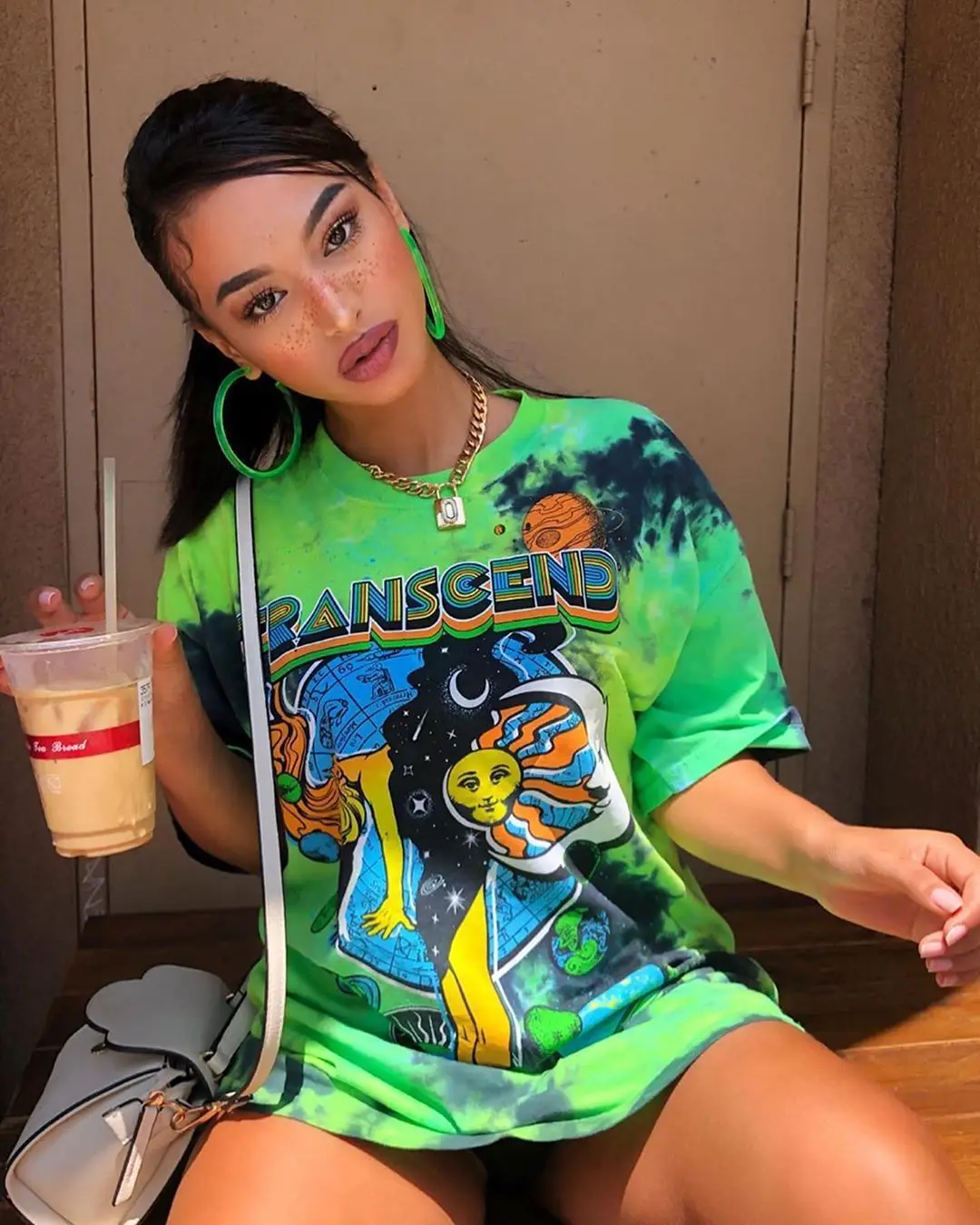 

2021 new home clothes graffiti print large flower loose top T-shirt