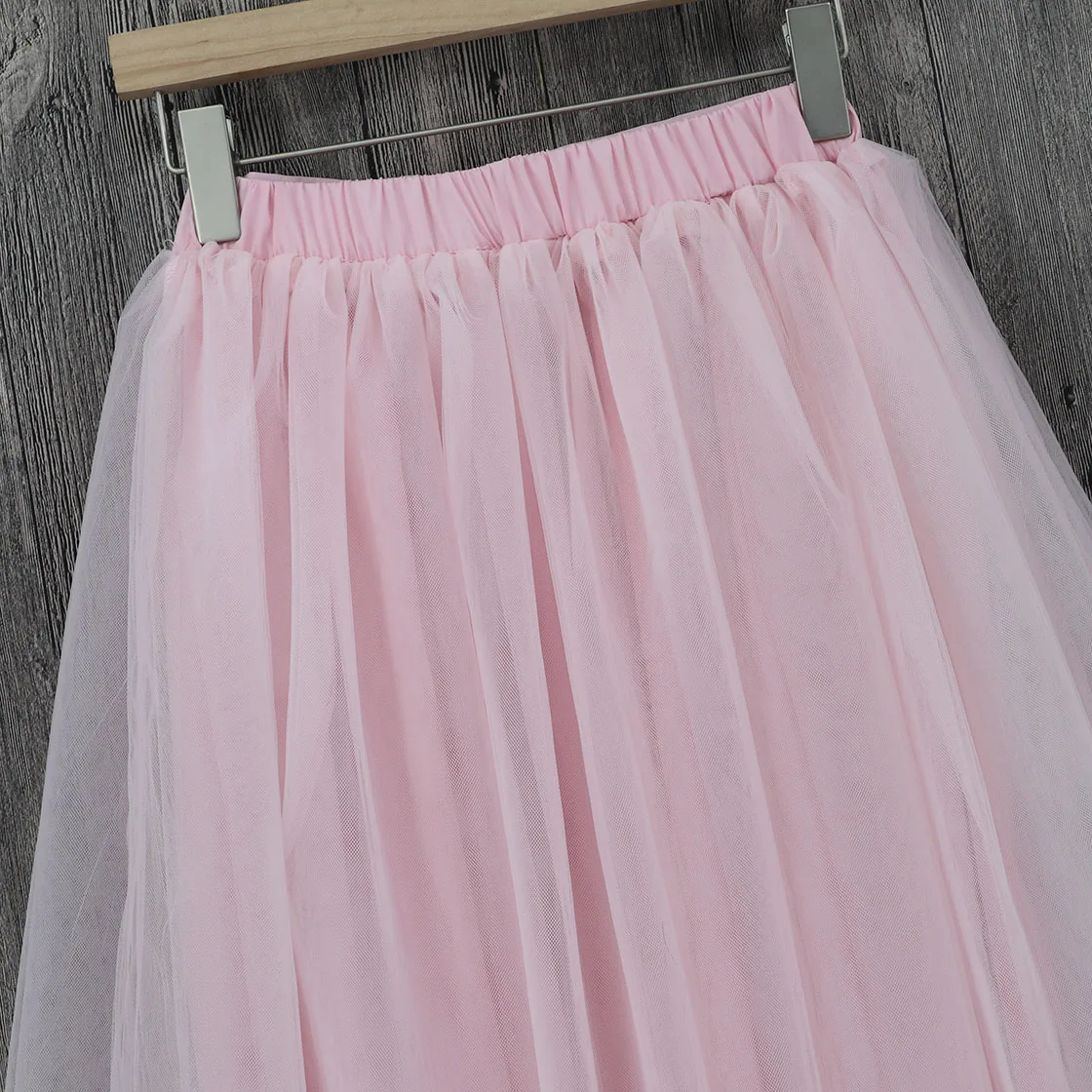 Женская фатиновая юбка на заказ длинная розовая макси с эластичной высокой