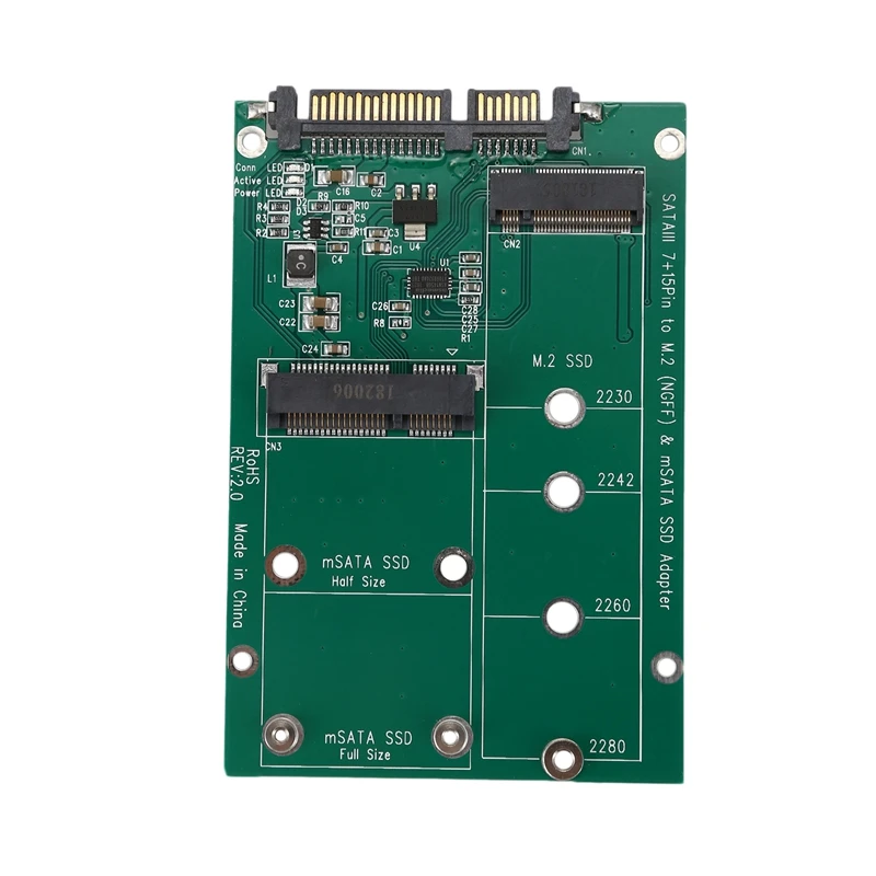 

Адаптер 2 в 1 Mini PCI-E 2 Lane M.2 и mSATA SSD для SATA III 7 + 15 Pin