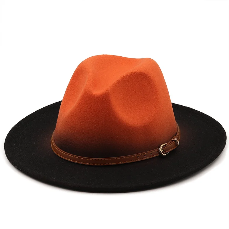 

Fedora hat gradient color European and American gold chain top hat woolen top hat men and women trend felt hat jazz hat