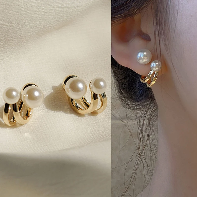 

2021 Korean Luxury Pearl Stud Earrings for Women Fashion Simple Pearl Stud Ear Clip Party Girl Temperament Accessories Jewelry