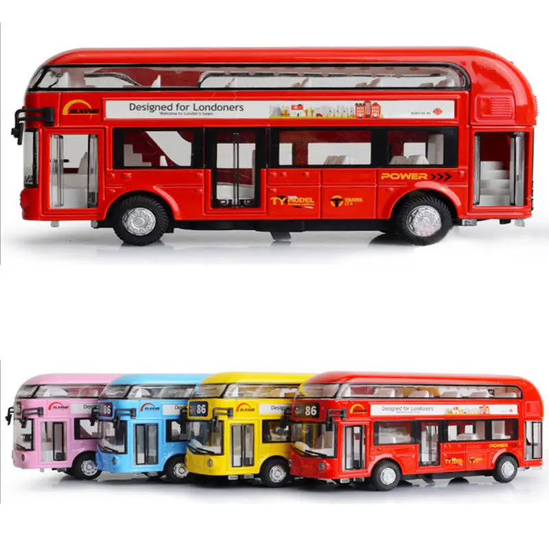 Металлический двухэтажный городской туристический автобус с звуком и светом 1:32