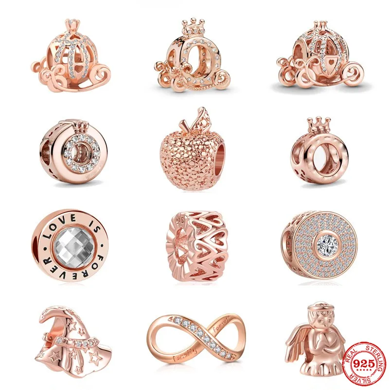 Горячая новинка: подвеска розового золота, сверкающая, 925 стерлингового серебра, семейные значки любви, бусины, подходящие для оригинального браслета, ювелирные изделия для женщин.